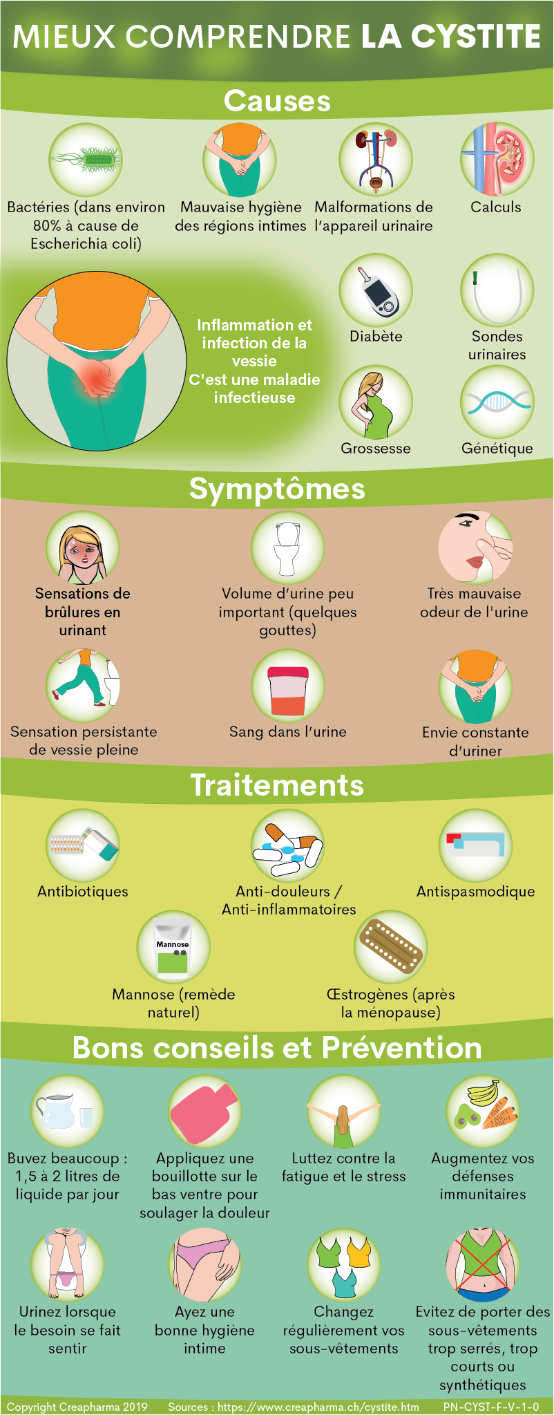 Cystite : causes, symptômes & traitements | Creapharma